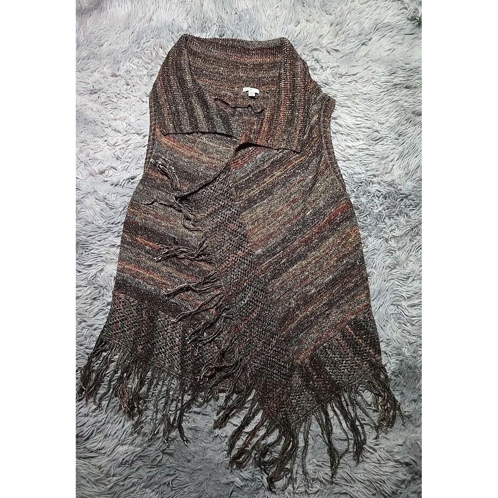 C Est 1946 Women's Open Cardigan Sweater Size 26/28W Earthtones Fringe Boho EUC